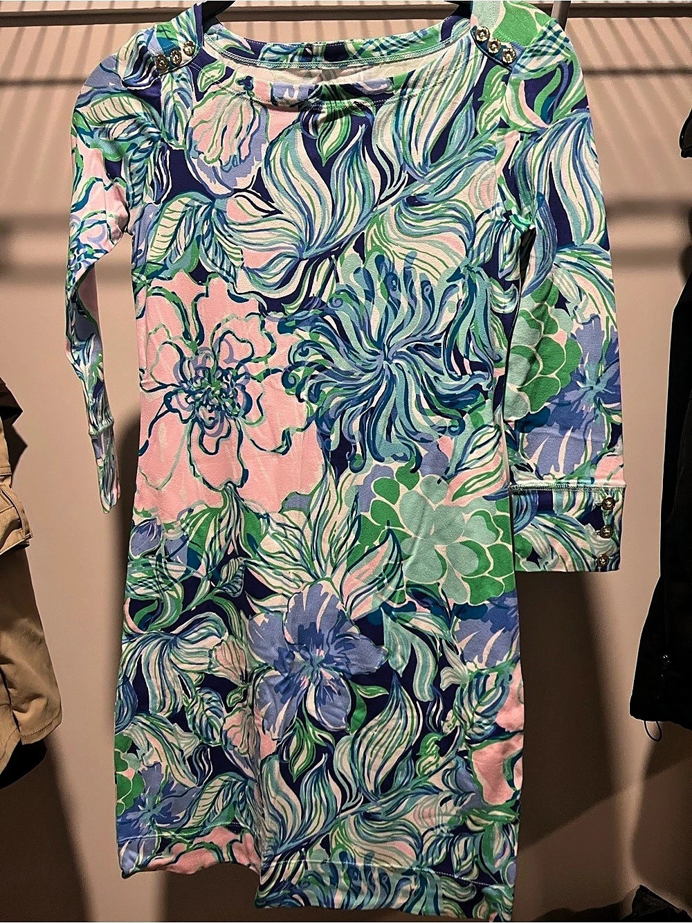 Lilly Pulitzer Sophie Dress Floral Long Sleeve Pink & Blue XS